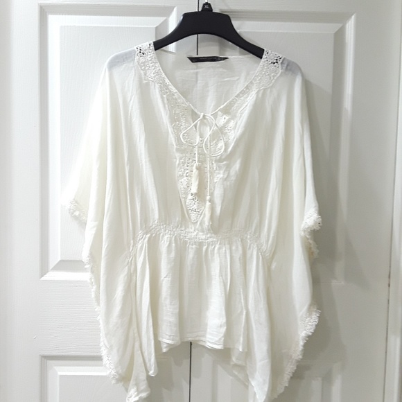 ZARA boho lace tie front batwing blouse, xsmall - Picture 1 of 6